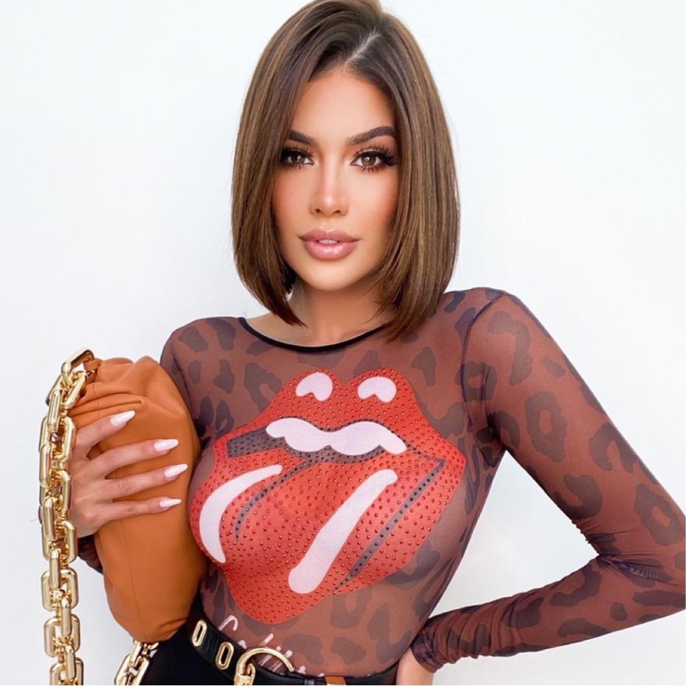 Printed Tulle Bodysuit
